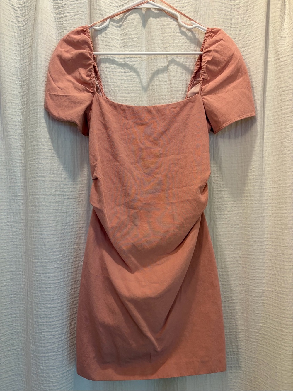 Zara Pink Linen Blend Puff Sleeve Backless Mini Dress - M